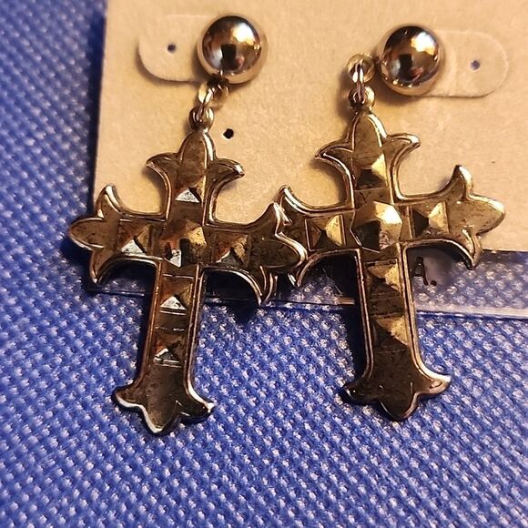 Silver Cross Dangle Earrings - Picture 4 of 4